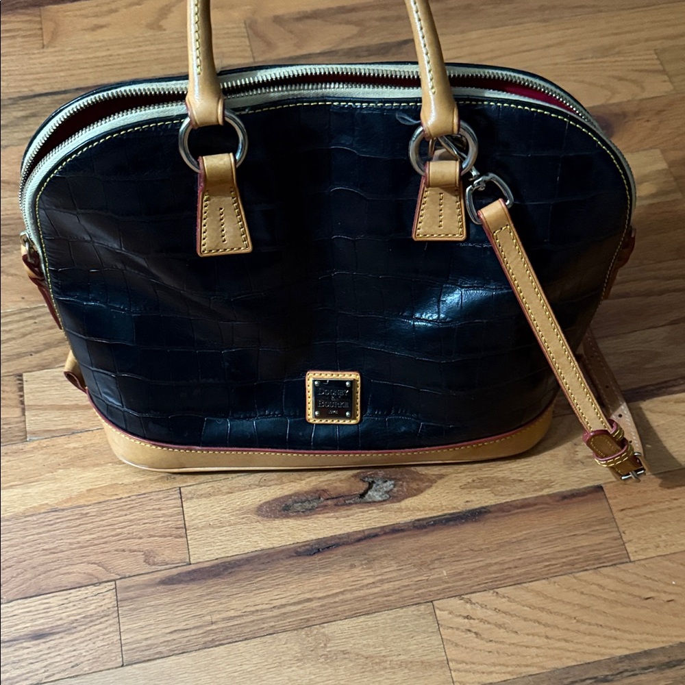 Dooney and Bourke Crocodile Dome Black and Tan Women's Handbag